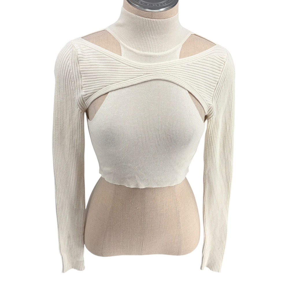 Urban Outfitters Ribbed Cutout Mock Neck Top Small Cream Bolero 2-Piece Style